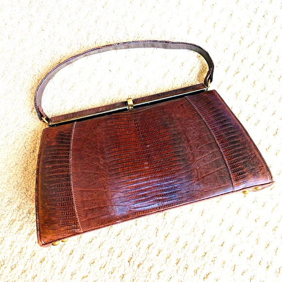 VTG Lizard Snake Alligator Skin Purse Caramel Brown Textured Leather Pocketbook - Picture 2 of 15